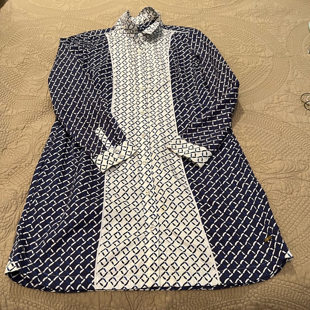 Tommy Hilfiger Shirt Dress Never Worn. Sz.M 100% Cotton. Dark Blue & White.